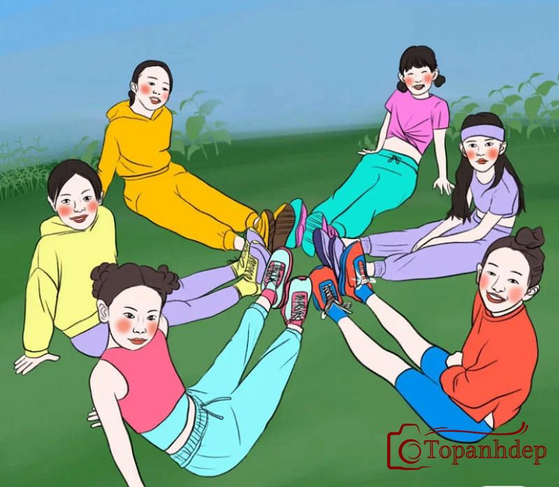 Chụp hình nhóm ngồi chụm chân dễ thương
