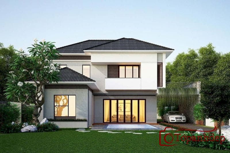 Mẫu nhà 2 tầng hiện đại có sân vườn thoáng đãng