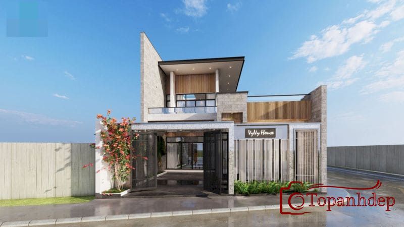 Thiết kế nhà 2 tầng 2 mặt tiền phong cách hiện đại