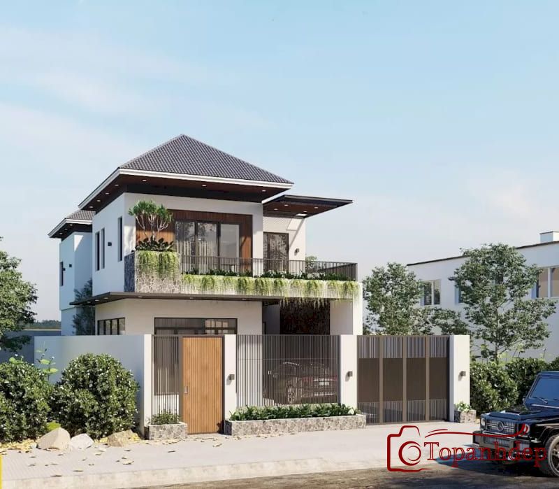Thiết kế nhà 2 tầng giá 1 tỷ có gara mái Nhật