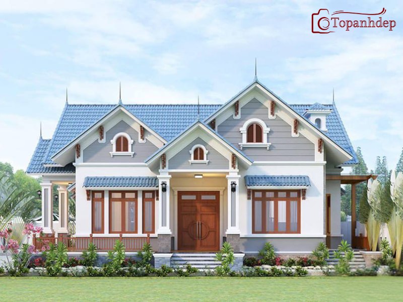 Mẫu nhà đẹp 1 tầng mái thái có sân vườn