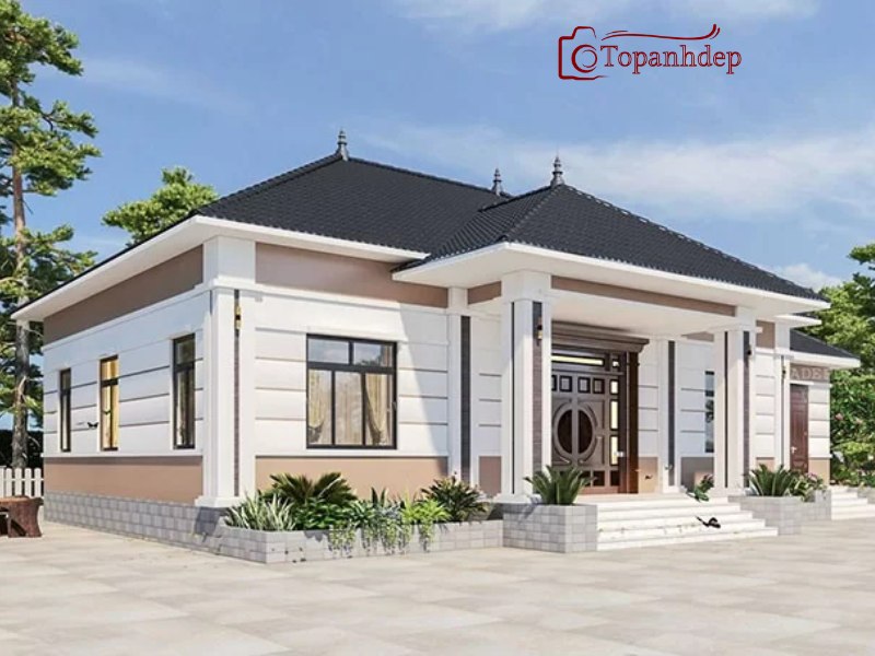Mẫu nhà mái thái tông màu trắng nâu