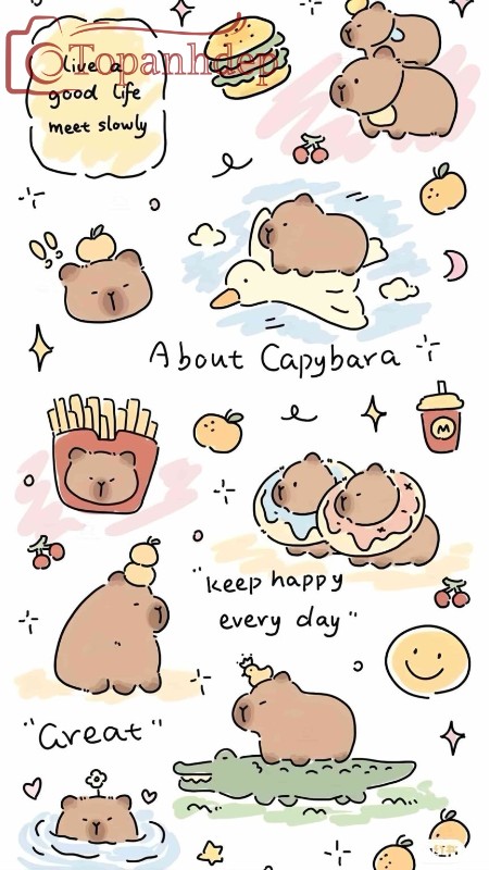 Carpybara nô đùa cùng các loài vật và đồ ăn cực vô tri
