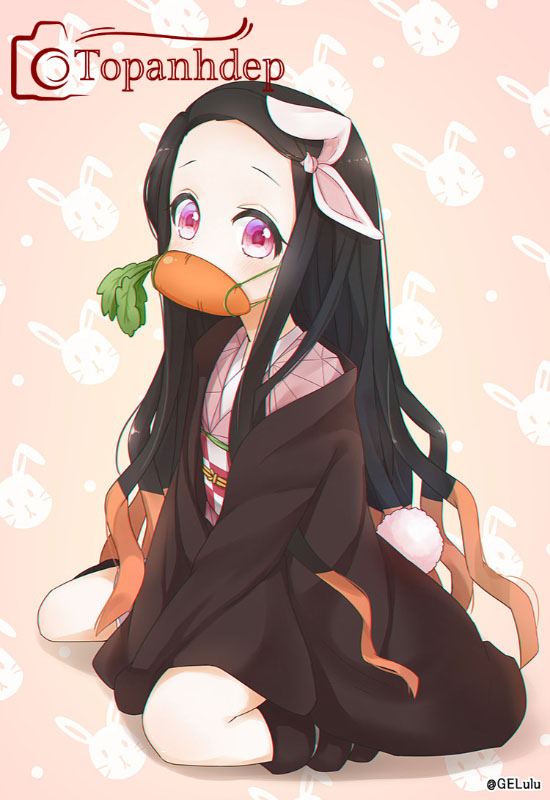 Nezuko Kamado chibi với đôi mắt to tròn, đáng yêu.