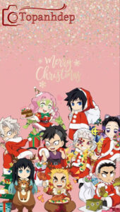 Hình nền Thanh Gươm Diệt Quỷ cute cho điện thoại vào dịp Giáng Sinh.